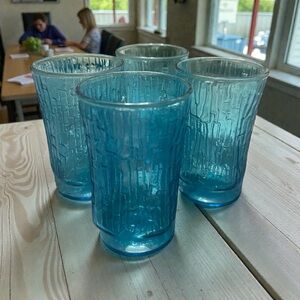 Vintage MCM Anchor Hocking Drink Juice Glasses Laser Blue